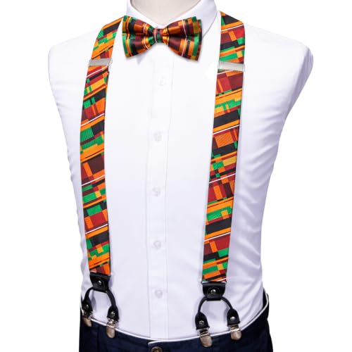 Image of YOHOWA Men Suspenders 6 Clips Strength Adjustable Y Braces Pre-Tied Bow Tie Set Formal Wedding Party