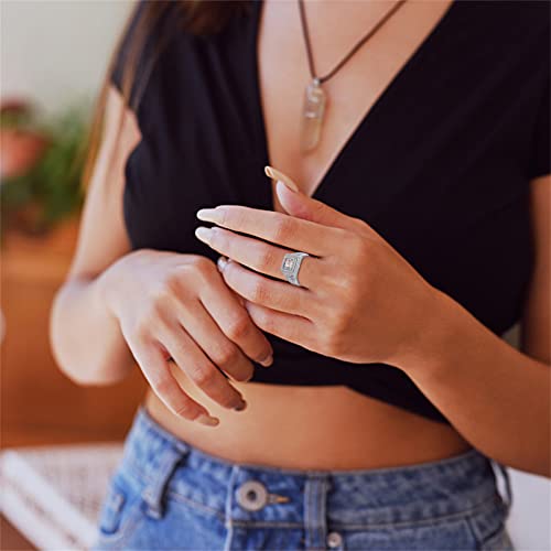 Customized Photo Ring Square/Heart Chunky Band Ring 925 Sterling Silver Personalized Picture Ring Promise Rings Anniversary Jewelry Gift For Her Women Inside Engraving3