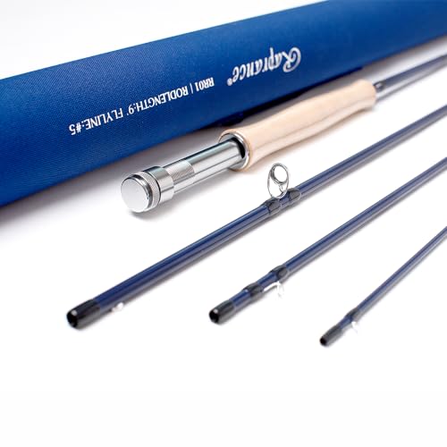 Raprance Vara de Pesca Leve de 8Wt com Mosca, Ação Média-Rápida, Im8 Carbon Blank com Tubo de Vara -