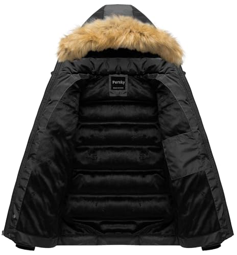 Image of Pursky Men's Puffer Jacket Waterproof Winter Bubble Coats Ski Parka Fur Hooded