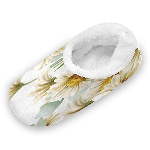 TropicalLife LUCKYEAH - Pantuflas para casa con diseño de margaritas y flores para mujeres y hombres, zapatillas de pies peludos, cómodas y cálidas de espuma viscoelástica para interiores y