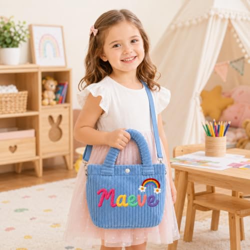 Image of Personalized Toddler Purse with Name Fanny Pack Wallet for Little Girls | Custom Corduroy Kids Purse Valentines Day Christmas Birthday Gift for Girls Handmade Woven Rope Name Sling Bag Girls Vacation