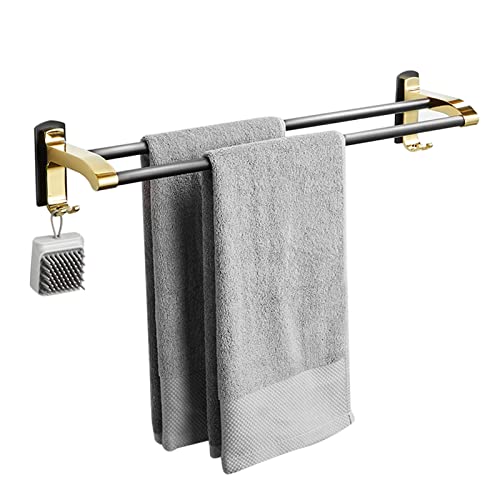 Double barre de serviette murale 60cm LWX en aluminium noir mat pour salle d'eau