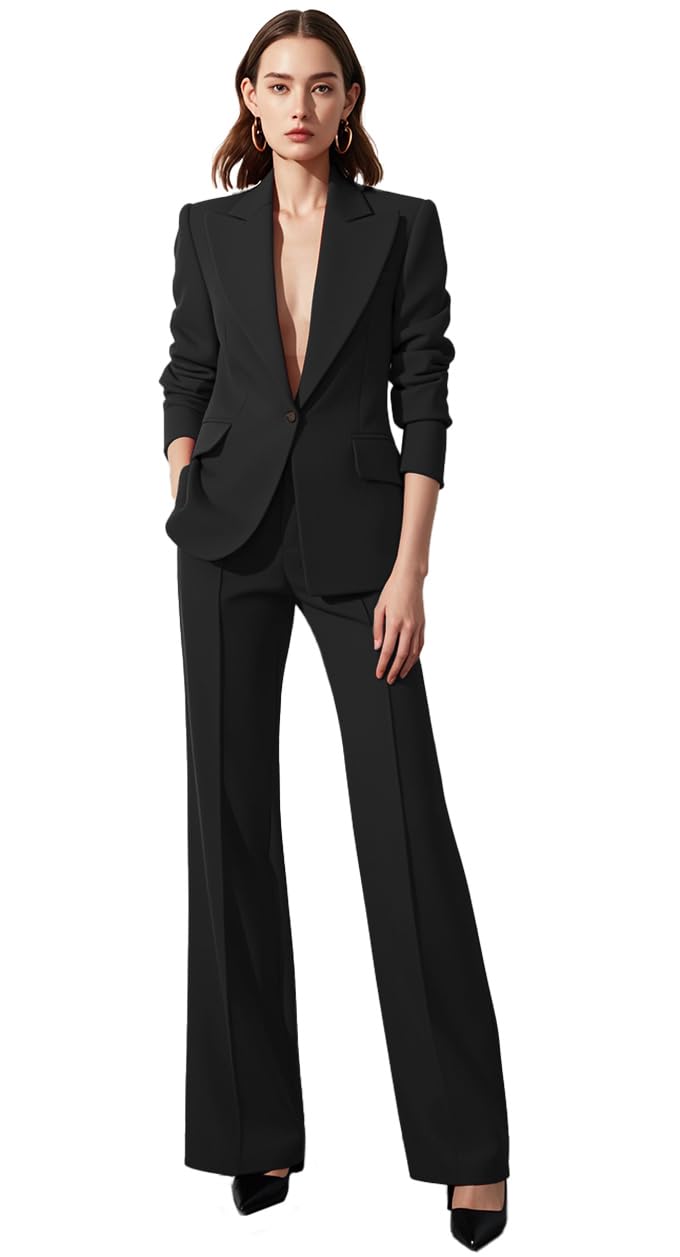 2 PC Peak Lapel Women Suit One Button Business Suit for Work Professional Formal Wear
