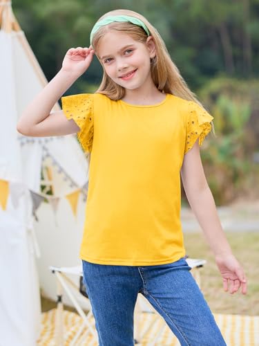 Image of Imily Bela Girls Ruffle Sleeve Shirts Crewneck Eyelet Tops 4-15 Years | Cute summer casual blouse, Soft breathable eyelet fabric with ruffle sleeves, Comfortable daily shirts for kids