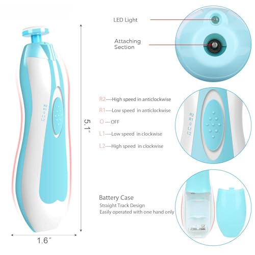 Image of Novo Baby Electric Nail Cutter New Born 0-6 Months with LED Light | Infant Nail File | Toddler Nail Clipper | Kids Nail Trimmer | Newborn Baby Products | Safe Grooming Kit with 6 Filer Heads (Multi)