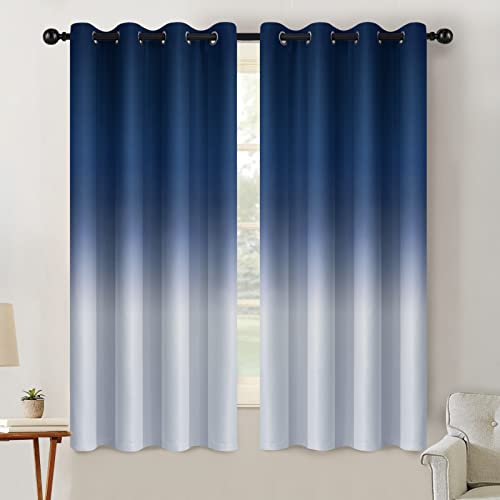 Image of SimpleHome Blue to Grey White Ombre Room Darkening Curtains 63 Inch | Curtains for Living Room,Light Blocking Thick Thermal Insulated Grommet Window Curtains Drapes for Bedroom, 2 Panels,52Wx63L