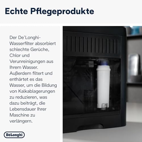 Foto von De'Longhi Original Wasserfilter DLSC002 - Zubehör für De'Longhi Kaffeevollautomaten mit Wasserfilter,Pflege und Schutz der Maschine,optimiert die Kaffeequalität und schützt vor Kalk,‎0.5 L,Weiß,1 Pack