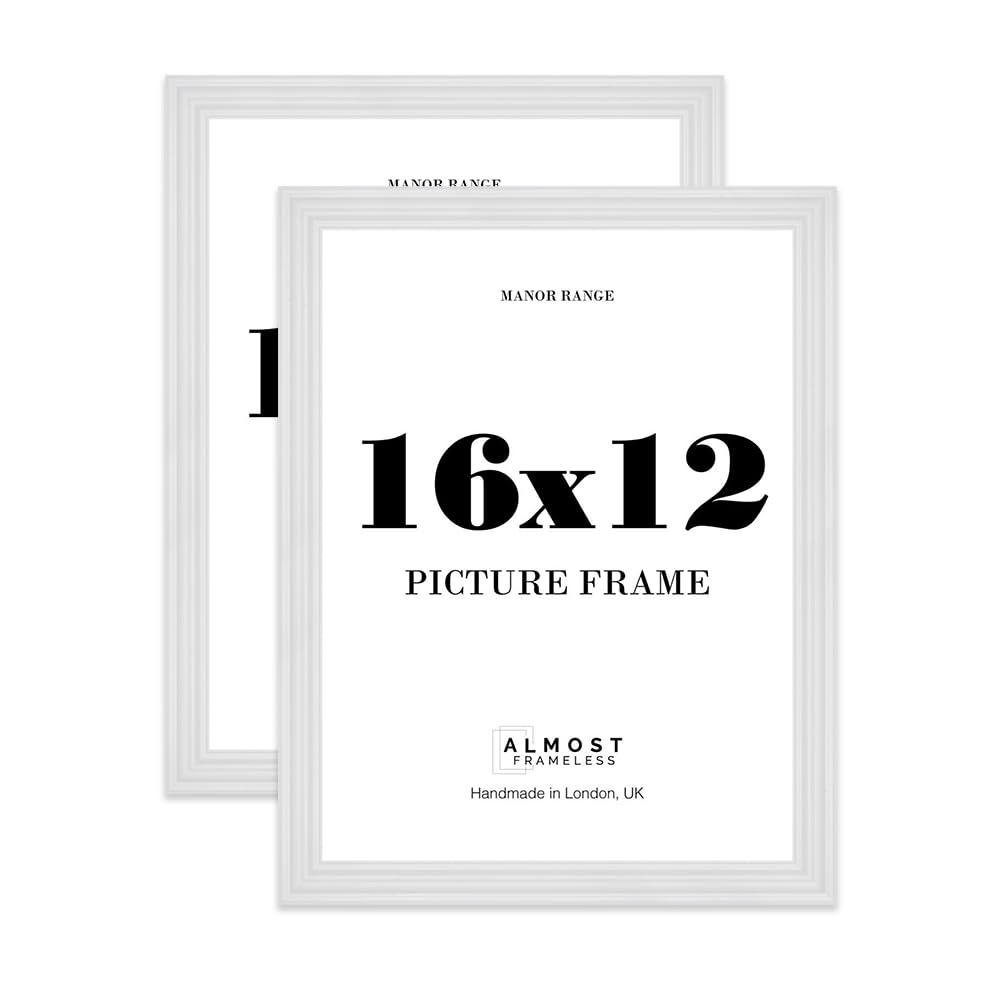 16x12 Picture Frame, Display 16x12 Pictures (30.5 x 40.6cm) - Ice White Sophisticated 42mm Edge Wall Art - 2 Pack
