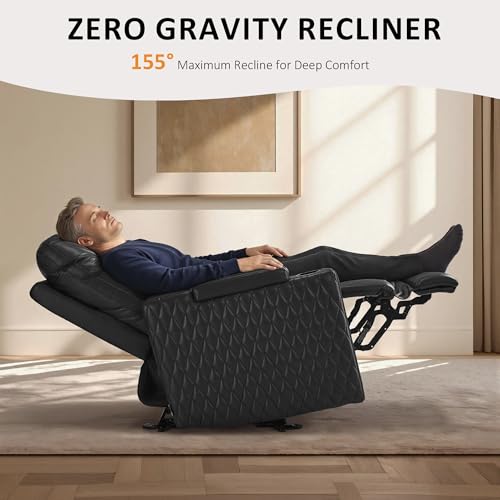 Image of MCombo Oversized Power Recliner Chair with Adjustable Headrest & LED Light for Adults, Zero Gravity Recliner with USB & Type C Ports, Cup Holders for Living Room & Home Theater, Faux Leather HTS401