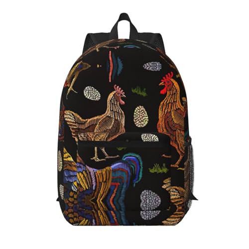 Sac à dos d'écolier léger EdWal imprimé poulet noir taille unique pour hommes et femmes