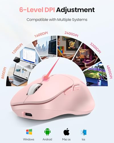Image of TECKNET Wireless Mouse Bluetooth 5.0 /3.0 & 2.4G Rechargeable, Silent Clicks, Adjustable 4800 DPI, 6 Buttons, Ergonomic Design, Bluetooth Mouse for Laptop, Computer, ipad - Pink