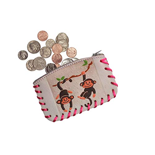 Needzo Hanging Around Monkey Kids Coin Bag, Assorted Mexican Leather Girls Change Purse with Zipper Closure, 4.5" x 3"2