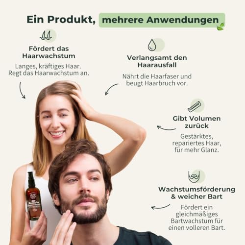 BIONOBLE Rosmarinöl Haare Bio - Fördert Haarwachstum, Verlangsamt Haarausfall, Kopfhaut Öl - Hair Oil mit Rosmarin Öl und Rizinusöl - Rosemary Oil for Hair Growth - Glasflasche, Pipette, Pumpe - 50ml