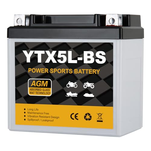 DaakmaxYTX5L-BS Motorcycle Battery 12V 4Ah 80 CCA Sealed AGM Rechargeable Maintenance Free Battery Replacement for ATV 4 Wheeler Scooter Dirt Bike