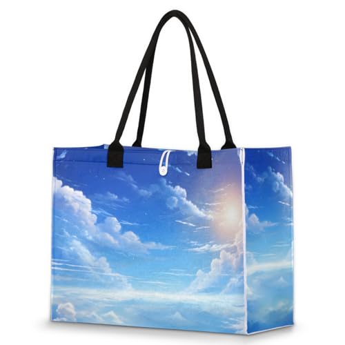 Blue Cloud Sun Tote Bag for Women Large Beach Bag Reusable Tote Bags for Work Travel Beach Shopping