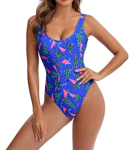 MIAIULIA Women's Retro 80s/90s Inspired High Cut Low Back Padding One Piece Swimwear Bathing Suits2
