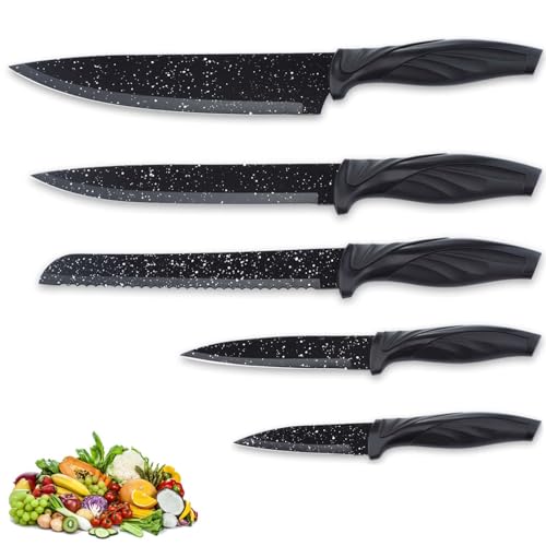Pleafind Knife Set, 5-Piece Stainless Steel Kitchen Knives, Professional Kitchen Knife Sets Include Chef Knife, Utility Knife, Paring Slicing Bread Knife, Set of Kitchen Knives, Dishwasher Safe