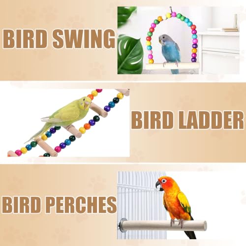 image for SNAAT Bird Cage Parakeet Cage with Bird Toys & Slide-Out Tray, Wooden 