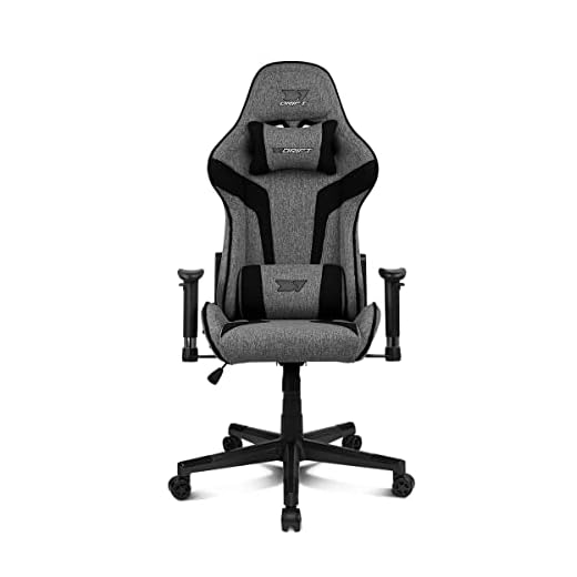DRIFT GAMING Silla DR90 -DR90DGB - Silla Profesional, tejido fabric transpirable, reposabrazos 2D acolchado, cojin lumbar/cervical, gris/negro, 63 x 67 x (124,5-132) cm ( Pr x An x Al)