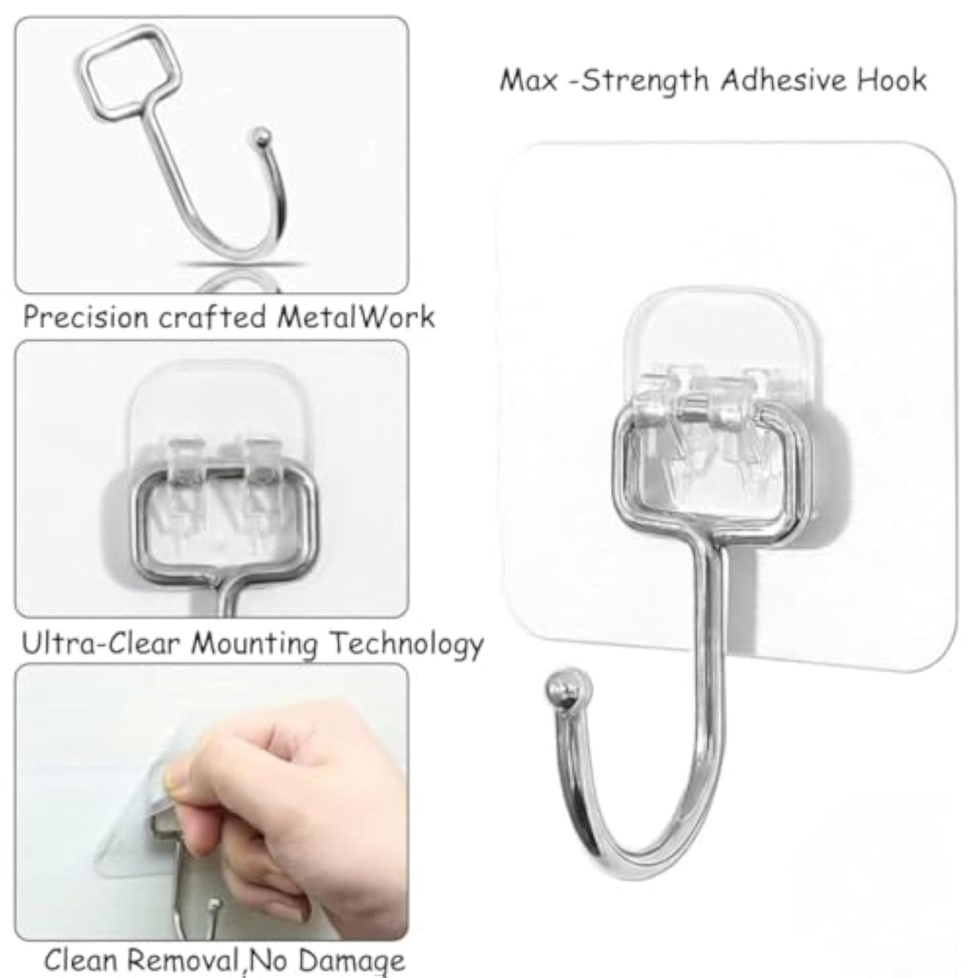 Transparent Self Adhesive Wall Hooks, 30 Pack