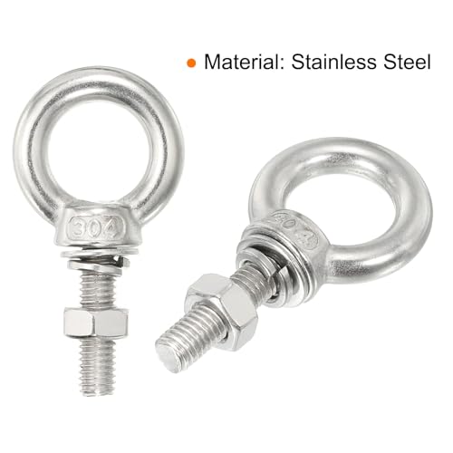 Image of uxcell M8*30 5 /16 inchx1.18 inch Stainless Steel Eye Bolts Threaded Screw Eyebolt Shoulder Ring with Nuts Washers for Lifting Hanging, 2 Set