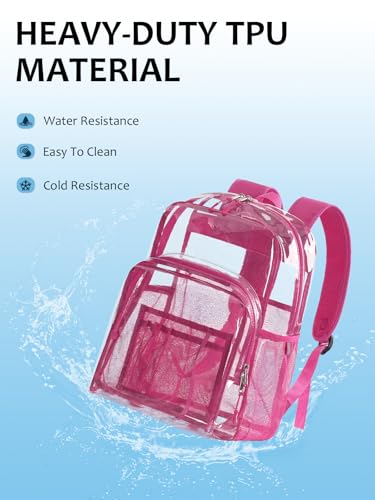 Image of Clear Backpack for School, Heavy Duty Transparent Bookbag | Reinforced Biuld, 0.5mm Thick PVC, Padded Straps, 6 Pockets, Fits Boys /Girls /Adults, for College Work Travel