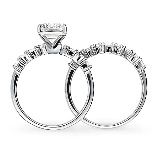 BERRICLE Sterling Silver Vintage Inspired Art Deco Wedding Engagement Rings 2.1 Carat Cubic Zirconia CZ Solitaire Ring Set for Women, Rhodium Plated4