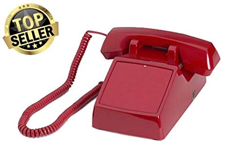 Teléfono de escritorio rojo con cable sin dial y sin recepción miniatura 6