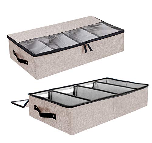 2PCS Thickening Under Bed Storage ,Colleer Adjustable Divider Storage Bag,Washable, Durable and Reinforced Handle Under Bed Storage Containers, Under Bed Storage Bin for clothing, shoes, blankets, toys(Flax Grey)