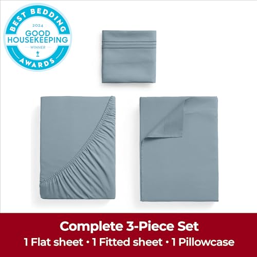 Image of Mellanni Extra Deep Twin Sheets - 3 PC Iconic Collection Bedding | Hotel Luxury, Ultra Soft, Cooling Bed Sheets - Wrinkle, Fade, Stain Resistant (Twin, Spa Blue)