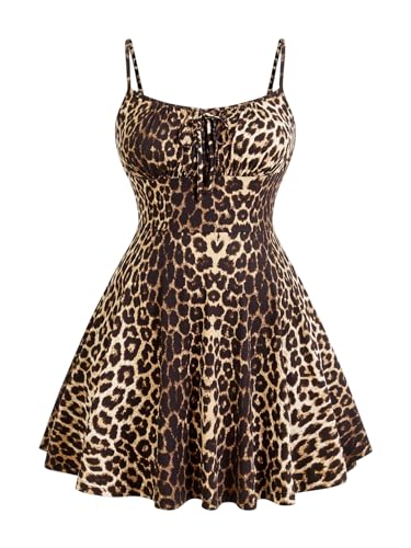 Verdusa Women's Plus Size Floral Summer Dresses Boho Short Sundress Holiday Cami Flowy Dress Brown XX-Large Plus