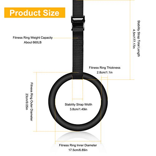 Newtion Professional Gym Rings with 15ft Adjustable Buckle Straps,Exercise Rings for Cross-Training Workout,Gymnastics,Fitness,Bodybuilding, Pull-Ups - Thumbnail 2