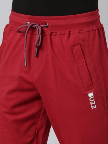 Image of BUZZ Standard Men Athleisure Slim Fit Solid Cotton Joggers Zipper Pockets, Ultra Soft, Stretchable, Breathable, Anti-Slip Waistband with Drawcord, Track Pants for Leisure, Travel, Workout. Pack of 1