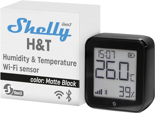 Shelly H&T Gen 3 Schwarz | 2er Pack |Wi-Fi und Bluetooth Temperatur&Luftfeuchtigkeitssensor | Hausautomation | Kein Hub erforderlich | Lange Batterielebensdauer | Wandmontierbar
