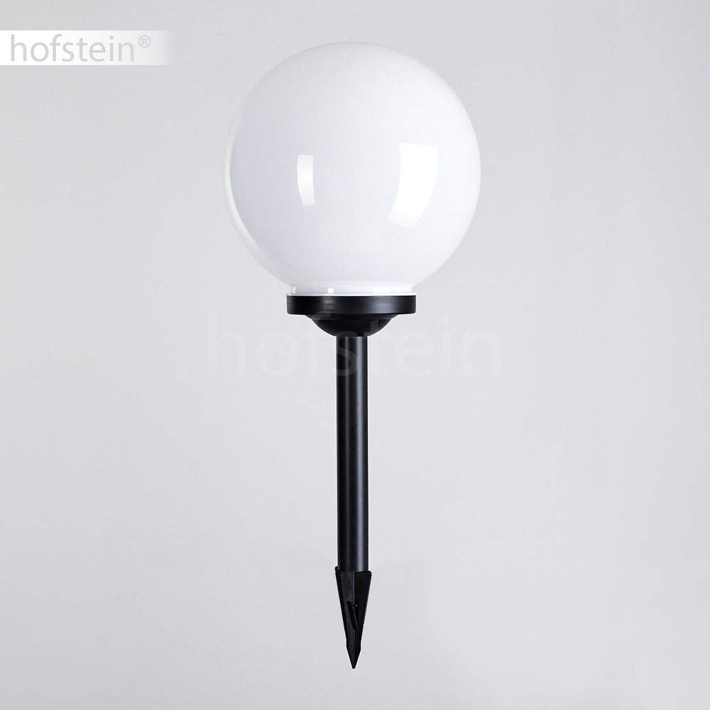 Boule lumineuse solaire LED Campinas en plastique blanc étanche, potelet de jardin de Ø 25 cm avec pieu de fixation, interrupteur on/off, 3000 Kelvin (blanc chaud)
