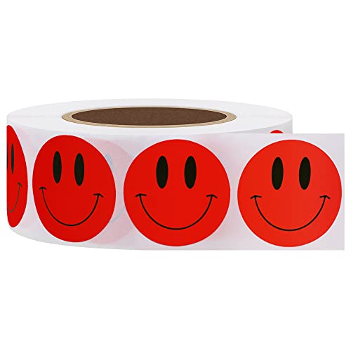 Hybsk Red Smiley Face Happy Stickers 1 Inch Round Circle Teacher Labels 1,000 Total Per Roll (Red) #TOP3