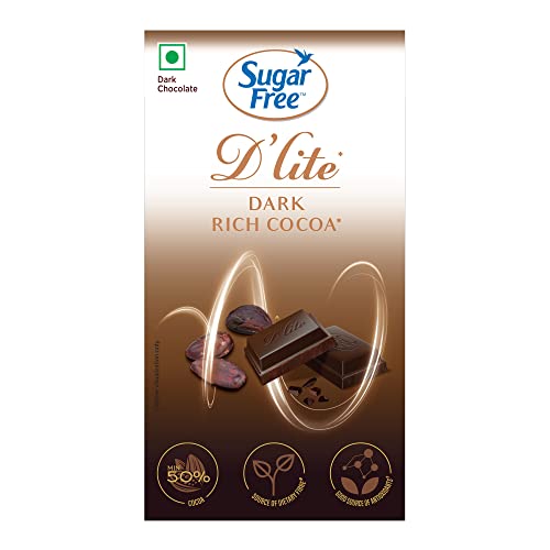Image of Sugar Free D'lite Dark Chocolate | Rich Cocoa Dark Chocolate Bar | Pack Of 1 (40Gm) | No Added Sugar | Keto Friendly & Vegan | Gluten Free | Guilt Free Extreme Delight With 100% Cocoa