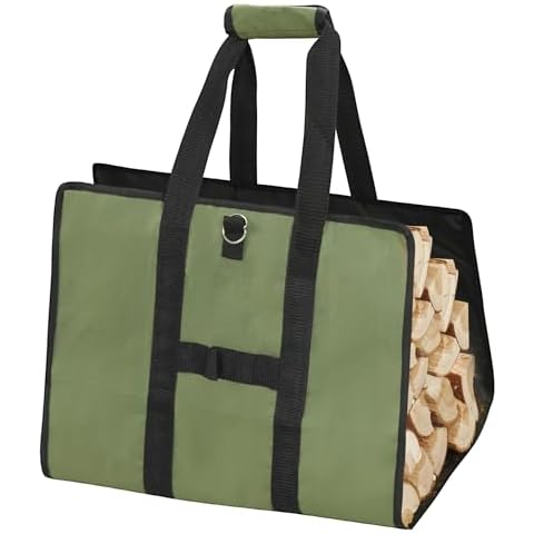 Sturdy Waxed Canvas Firewood Log Carrier, Canvas Log Carrier Tote, Fireplace Carrier Storage for Outdoor Indoor Cover