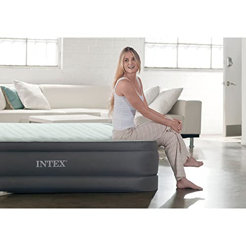 Intex Premaire I Fiber-Tech Elevated Dura Beam Technology Lightweight Inflatable Home Pillowtop Airbed Mattress With Electric Built-In Pump And Portable Carry Bag, Queen #TOP4