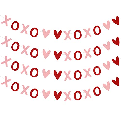 Image of Festiko4Pcs XOXO Heart Garland Red and Pink,Valentines Day Decorations,Valentine Decor,Heart Hanging Garland,Valentines Day Garland,Heart Decorations,Valentines Decor for Office Home Mantle Fireplace