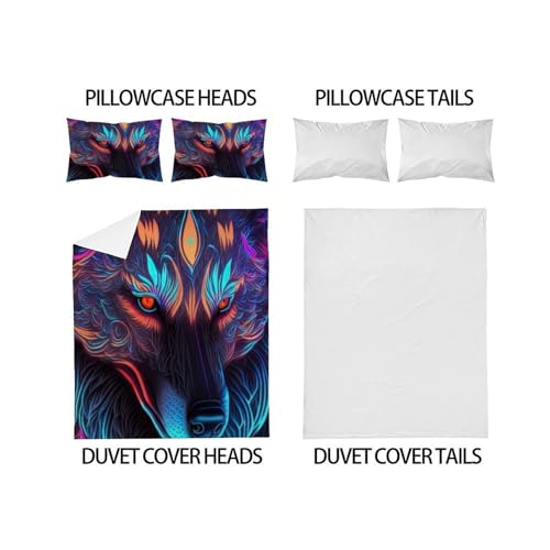 Housse de couette King 220x240 loup imprimé 3D parure lit microfibre