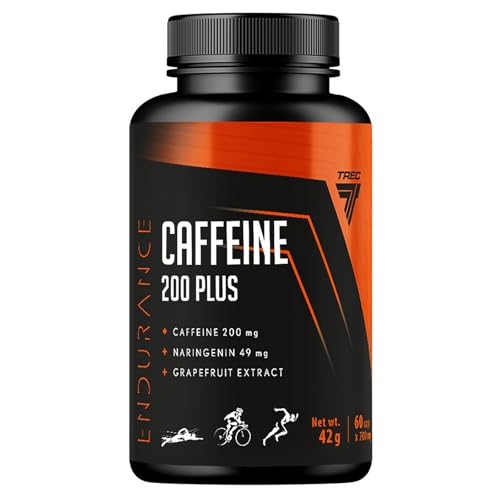 Trec Nutrition Caffeine 200 Plus Wasserfreies Koffein Steigert Leistungsfähigkeit Und Ausdauer Muskelaufbau Sport Bodybuilding - 60 Kapseln