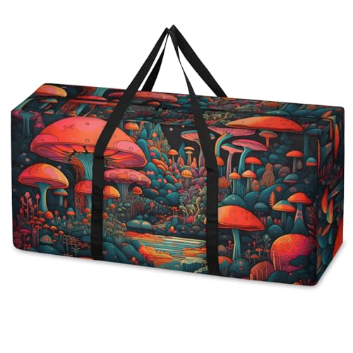 Glowing Mushrooms Extra Large Moving Bags Heavy Duty Storage Bags Bright Mushrooms Cloth Wrap Around Handles Double Zipper Reusable Convenient Foldable Storage Tote for Travel Camping Space Save