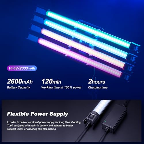 Image of Godox 2Pack TL60 Handheld Light Wand, RGB Stick Light for Photography, 2600mAh Rechargeable Tube Light for Video Shooting, APP Control 2700K-6500K for Studio Photography Recording Streaming