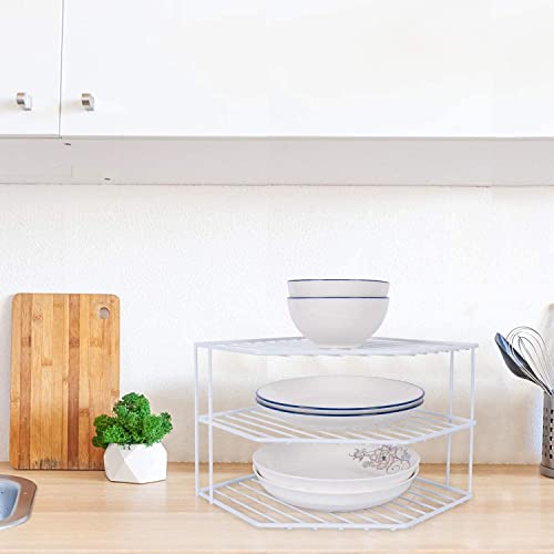 Akaza 3-Tier Corner Shelf Counter And Cabinet Organizer - Cabinet Storage Shelf Rack, Shelves，Kitchen Counter And Cabinet Shelf, Storage Rack Organizer For Kitchen, Fridge,, Bathroom Cupboard (White) #TOP1