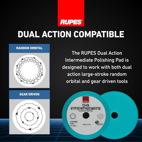 Image of RUPES 9.DA100B Pack of 12 Light Blue D-A Intermediate Foam Polishing Pads 100mm | Ideal for Paint Correction & Gloss Enhancement | Improves Cutting Performance | Compatible with 4 inch Backing Plate
