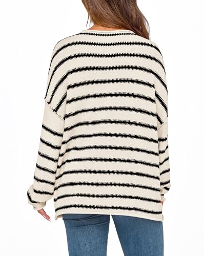 BTFBM Women's Striped Knit Sweaters 2025 Spring Fall Boat Neck Off Shoulder Long Sleeve Oversized Casual Pullover Tops
