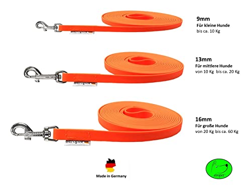 Schleppleine Biothane Hundeleine kleine Hunde 9mm 3m / 5m / 10m / 15m Hundeleine Biothane (2m MIT Handschlaufe, Neonorange)