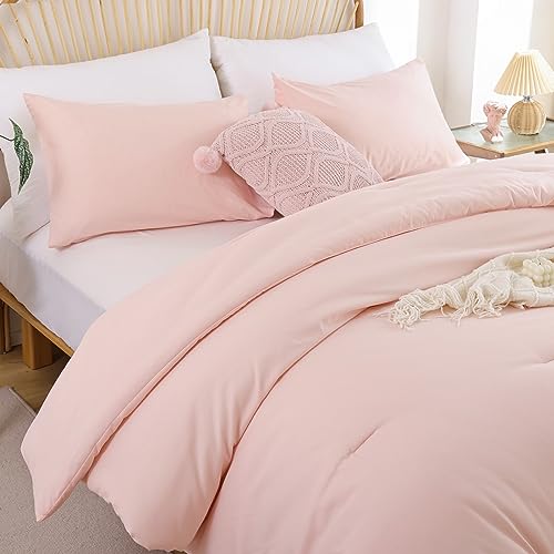 Image of ROSGONIA Oversized Queen Comforter Blush, 3pcs (1 Comforter & 2 Pillowcases) Lightweight Oversized Queen Comforter Sets Bedding Blanket Quilts